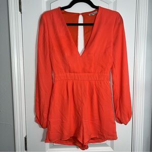 Vibrant Coral Long Sleeve Romper